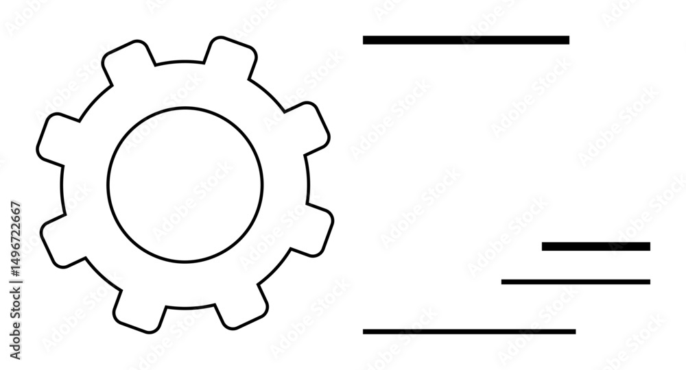 Poster large mechanical gear next to horizontal lines emphasizing workflow, automation, and precision. idea
