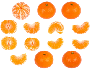 set of tangerines isolated on transparent background, png