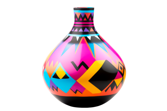 Vibrant vase with geometric decoration, cut out transparent - Powered by Adobe