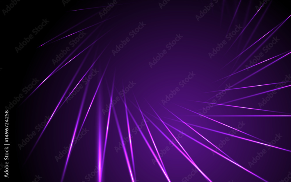 Poster Glowing neon violet circular swirl lines abstract futuristic tech background. Vector digital star rays design
