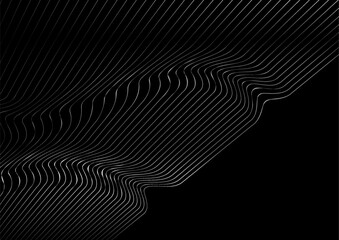 Metallic wavy thin minimal distorted lines abstract technology background. Vector geometric tech pattern design