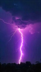 Dramatic shot of a powerful lightning bolt striking during a raging thunderstorm, illuminating the dark sky and clouds The raw power of nature is on full display , atmospheric, dark