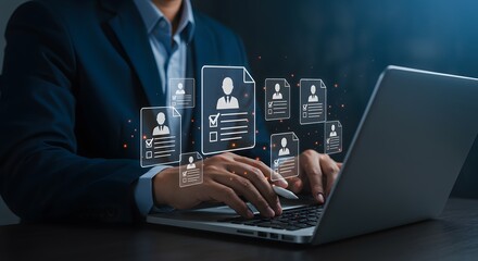 A Businessman Using Laptop for Efficient Recruitment Streamlining Candidate Selection and Onboarding Processes