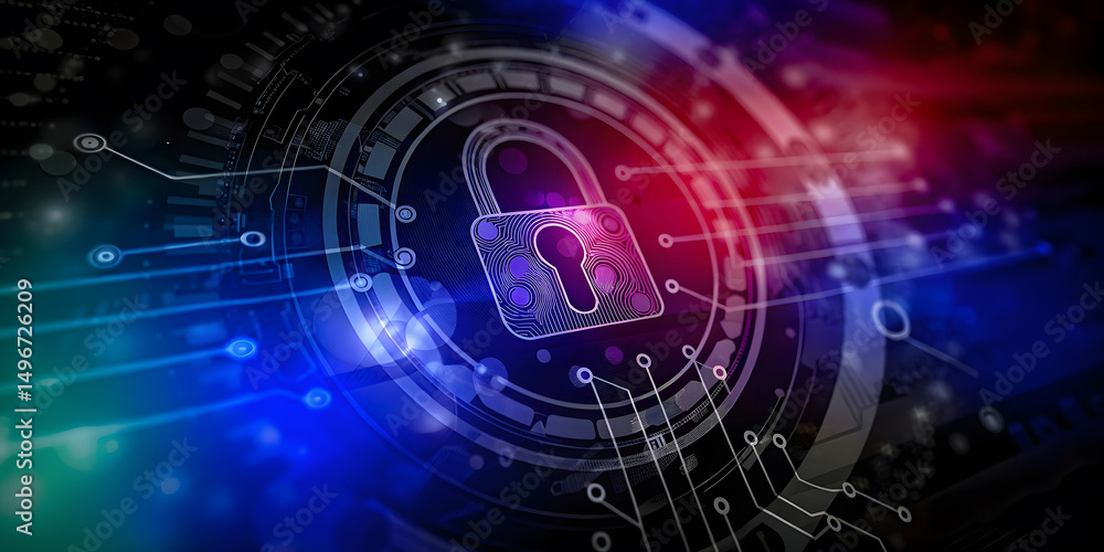 Poster cyber security.digital padlock icon,cyber security technology network data protection technology vir