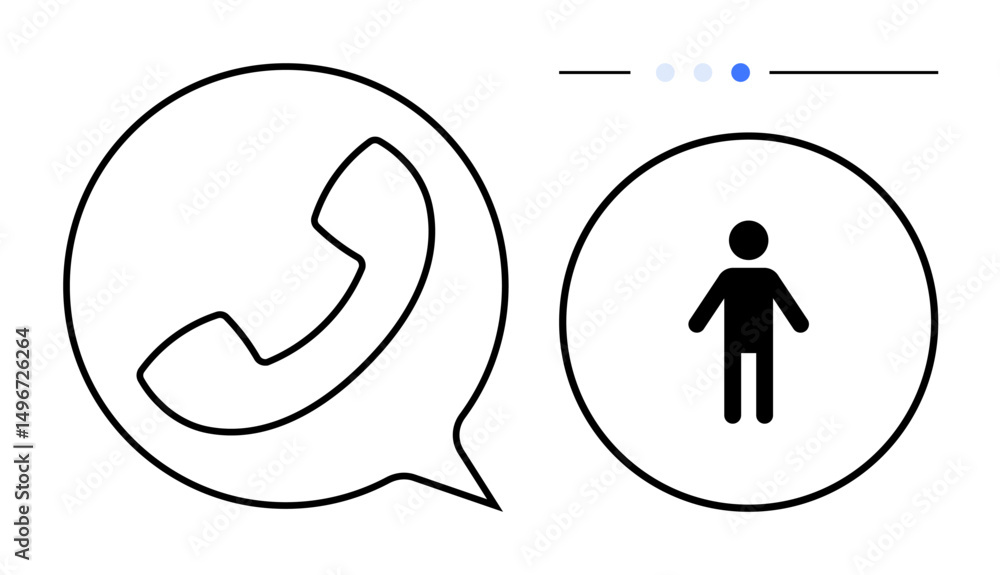 Poster phone receiver inside speech bubble next to individual figure and status indicators. ideal for commu