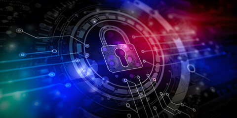 Fototapeta premium Cyber security.Digital padlock icon,Cyber security technology network data protection technology virtual dasboard. Online internet authorized access against cyber attack privacy business data concept.