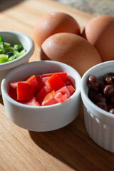 A view of ingredients for a Southwestern style omelet.