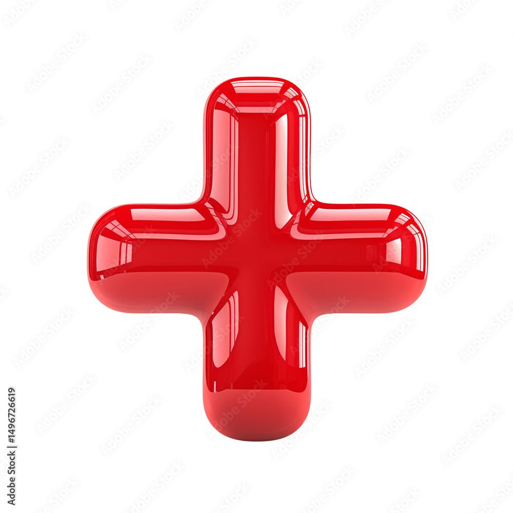 Poster glossy three dimensional red plus sign isolated on a black background