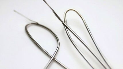 Abstract Silver Wire Curves on a White Background Creating a Minimalist Composition