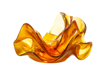 Amber Glass Decorative Bowl, Abstract Shape, Curvy Design, cut out transparent
