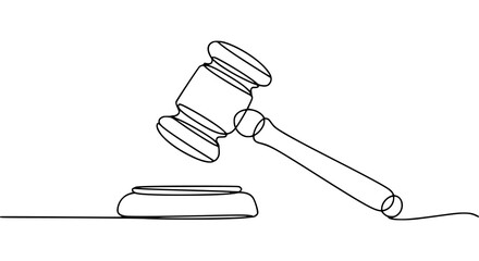 Continuous line drawing of a gavel and sound block