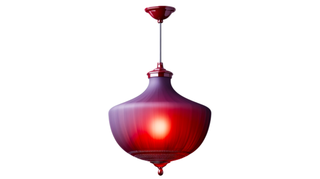 Elegant maroon glass pendant light fixture isolated, cut out transparent