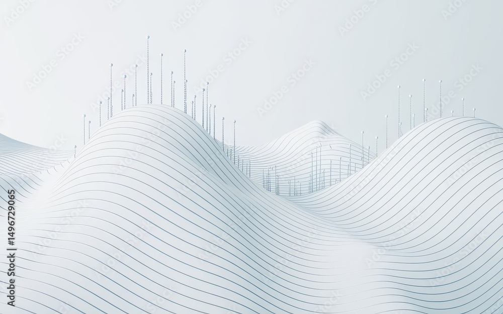Poster abstract terrain data visualization with network nodes and striped topology