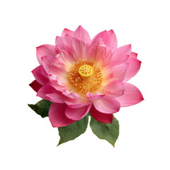 Obraz premium [Transparent Background PNG]Beautiful Pink Lotus Flower with Green Leaves