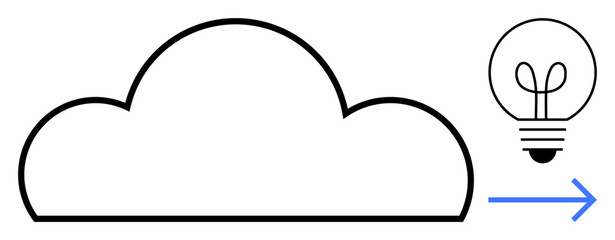 Cloud shape, lightbulb, and arrow representing data sharing, innovation, storage, creativity, connection, transfer processes updates. Ideal for technology collaboration innovation productivity