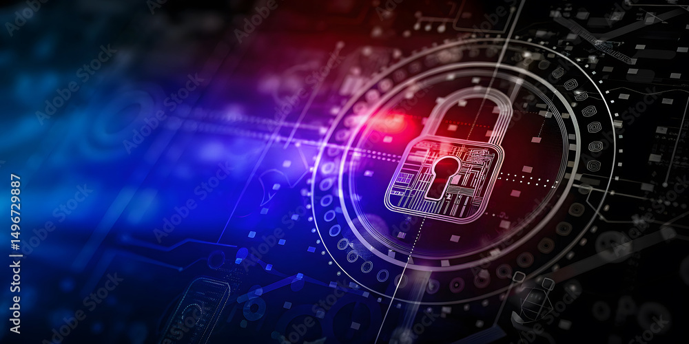 Poster cyber security.digital padlock icon,cyber security technology network data protection technology vir