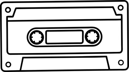 Cassette Tape Unspooled Line Art Vector Illustration