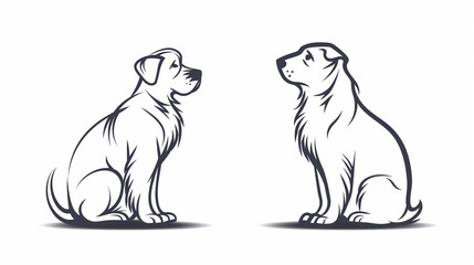 Two sitting dog silhouettes in line art style with a white background and shadow effect