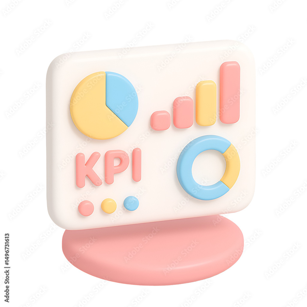 Poster 3d kpi dashboard with colorful graphs and pie charts – performance tracking icon – png transparency 