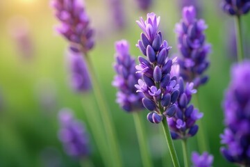 Close-up of vibrant lavender flowers, showcasing their delicate purple hues and intricate details , relaxing, purple flowers, tranquility