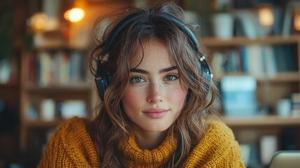 A digital storyteller, clad in headphones, meticulously edited a video on her sleek laptop, her brow furrowed in concentration as she crafted a compelling narrative for her online audience 