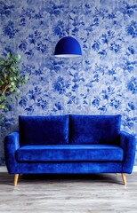 blue sofa in the living room