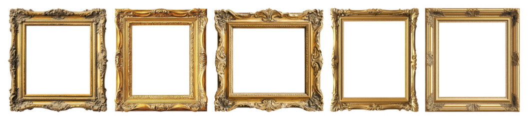PNG Elegant ornate gold frames, element set on transparent background