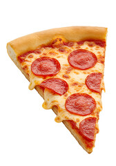 Slice of Pepperoni Pizza with Melted Cheese Isolated on White Background Close-Up