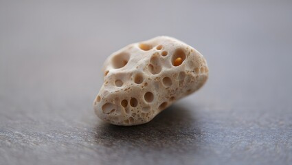 A close-up captures the unique texture of a weathered stone, showcasing a detailed surface with an intriguing arrangement of holes and crevices.