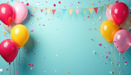 Joyful celebration scene with balloons, confetti, and streamers, perfect for party invitations or websites , happy birthday, party supplies, celebratory event