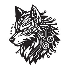 Digital Cyber Wolf Logo – Futuristic AI Beast Vector Design