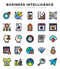 Business Intelligence Lineal Color icons collection. Lineal Color icons pack. Vector illustration