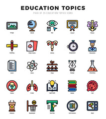 Education Topics icons Pack. Lineal Color icons set. Education Topics collection set.