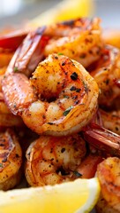 Delectable grilled shrimp, showcasing perfectly cooked, juicy seafood, ready to be savored. A culinary delight.
