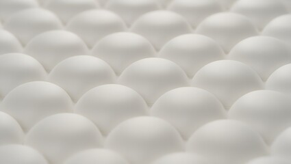 A neat arrangement of fresh, creamy white eggs, capturing the simplicity of a common food, showing the beautiful texture.