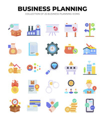 Collection of Business Planning Icons. 25 Flat Design Icons for Strategy. Finance. and Marketing
