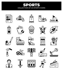 Collection of 25 Sports Icons. A Visual Guide to Various Sports and Their Equipment