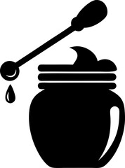Honey Jar With Dipper Silhouette Vector Illustration