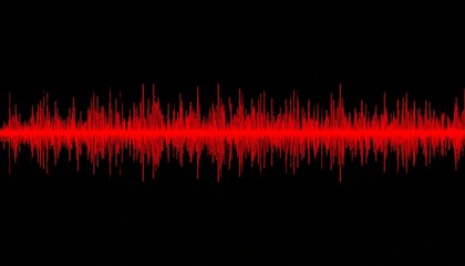 Abstract red sound wave visualization on black background, digital audio waveform display, music equalizer signal, futuristic technology sound frequency graphic for electronic music and audio analysis