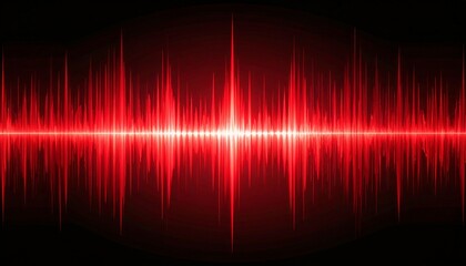Abstract red sound wave visualization on black background, digital audio waveform display, music equalizer signal, futuristic technology sound frequency graphic for electronic music and audio analysis