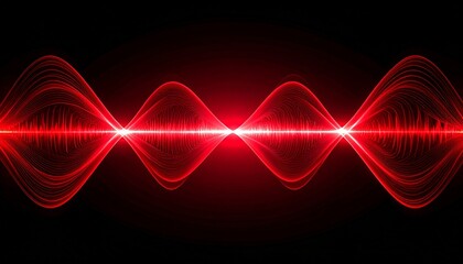 Abstract red sound wave visualization on black background, digital audio waveform display, music equalizer signal, futuristic technology sound frequency graphic for electronic music and audio analysis