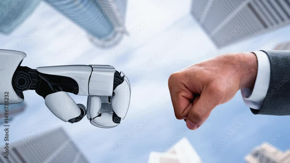 Poster futuristic robot artificial intelligence enlightening ai technology development and machine learning