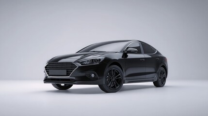 Sleek black with modern headlights photographed in minimalist studio setting, ideal for automotive marketing and design presentations.
