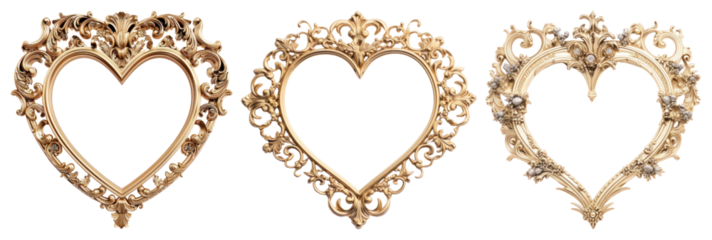 PNG Ornate heart-shaped vintage frames, element set on transparent background