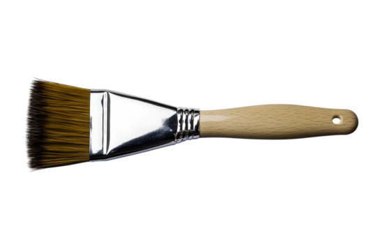 New bristle paint brush with a wooden handle, cut out transparent