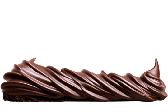 Chocolate brownie cake with swirling frosting, cut out transparent