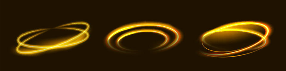 Light yellow twirl. Curve light effect of yellow line. Luminous yellow circle portal