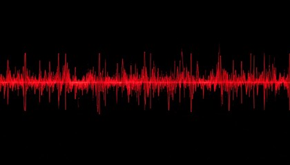 Dynamic abstract red waveforms on a black background, representing audio visualization
