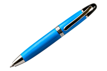 Luxurious azure pen with silver accents, cut out transparent