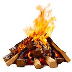 Blazing Campfire with Burning Logs and Embers Isolated on transparent background